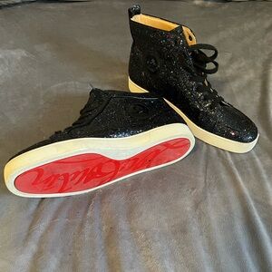 Christian Louboutin Black Glitter Sneakers with Red Soles